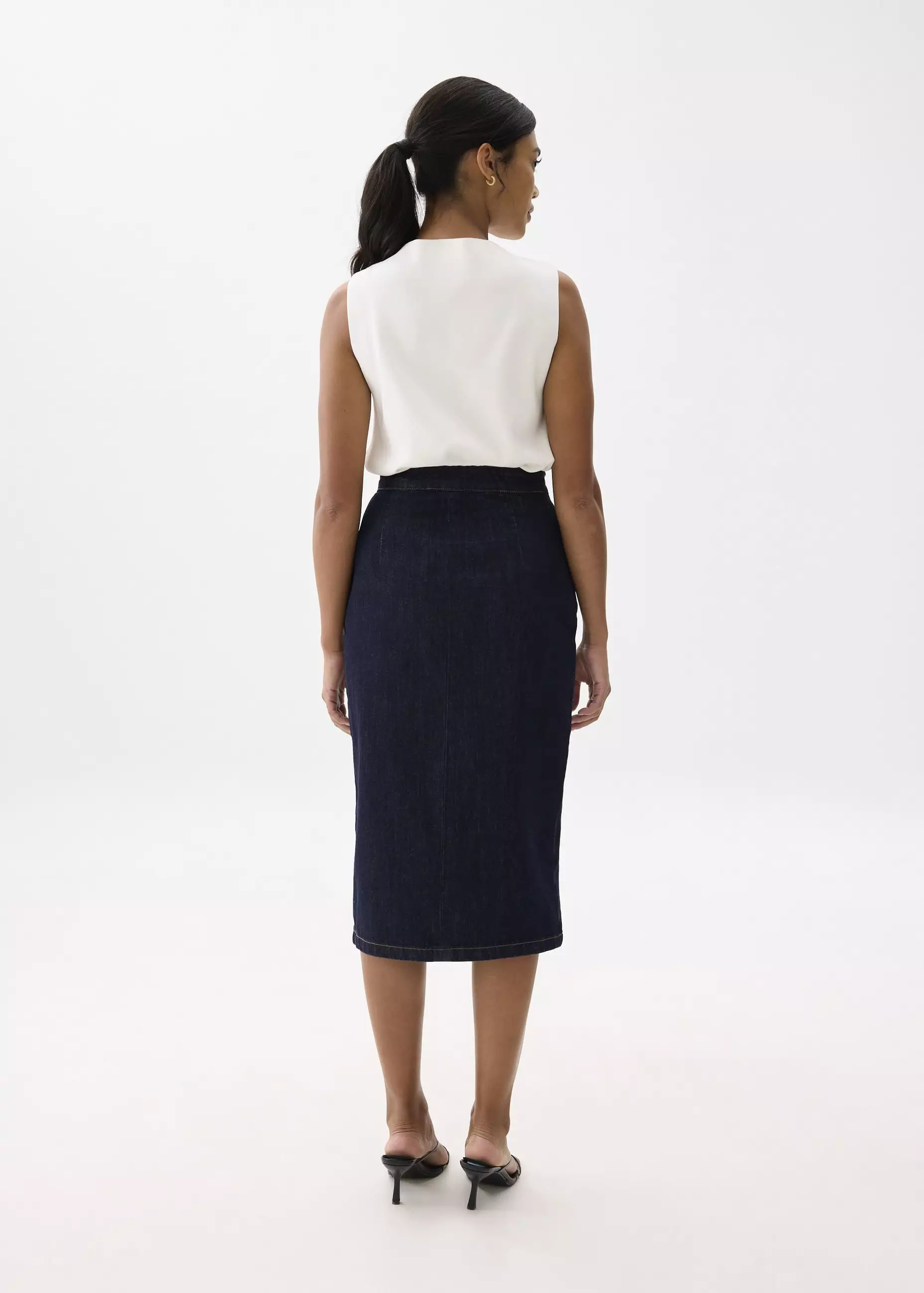 Rok Wanita - Denim High Waist Column Midi Skirt