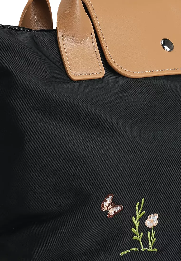 Embroidery Convertible Top Handle Bag