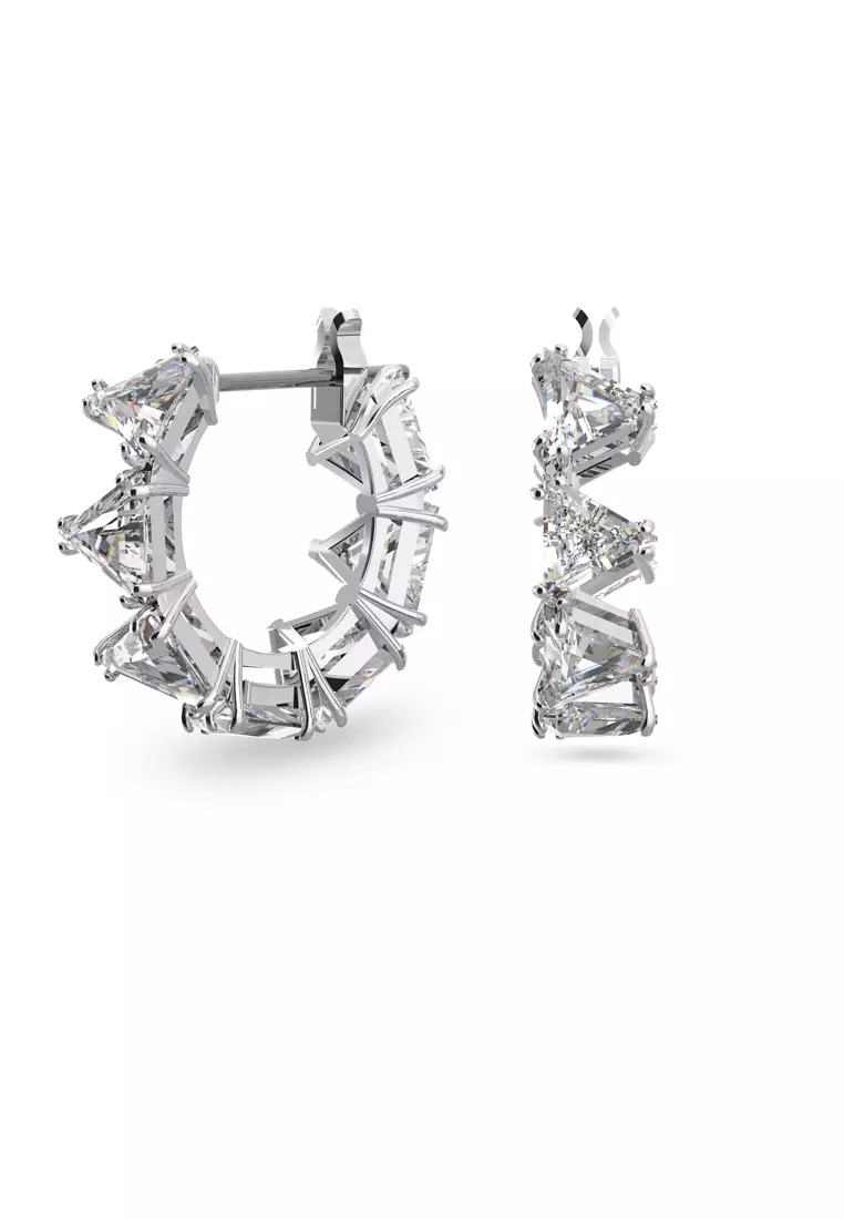 Buy Swarovski Matrix hoop earrings, Triangle cut, Small, White, Rhodium ...