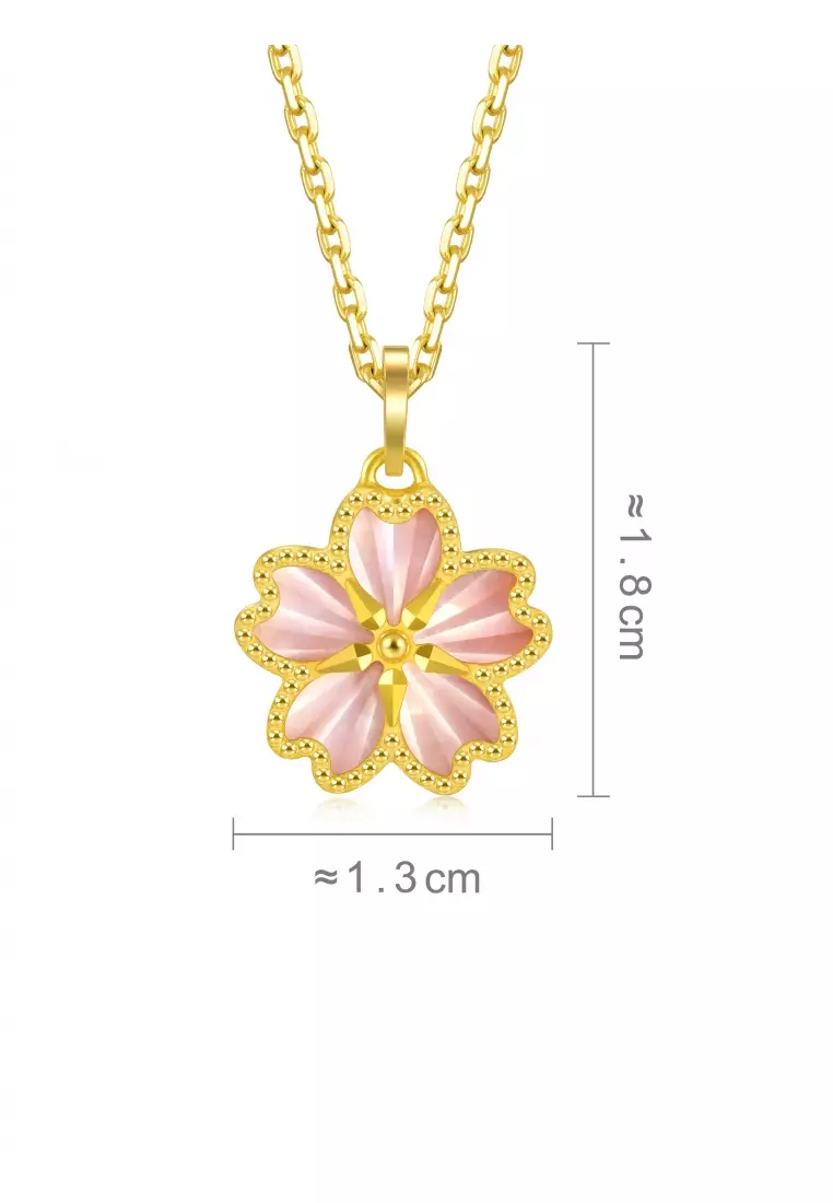 999.9 24K Solid Gold Dazzling Mother of Pearl Cherry Blossom Pendant for Women 93169P  [Not Include the Necklace]