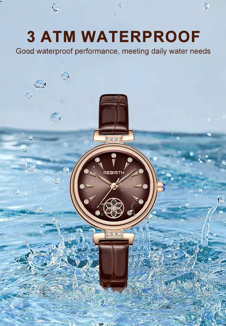 Jam Tangan Wanita Berlian Anggun Anti Air Kuarsa Tali Kulit Gaya Korea Jam Tangan Cewek warna cokelat