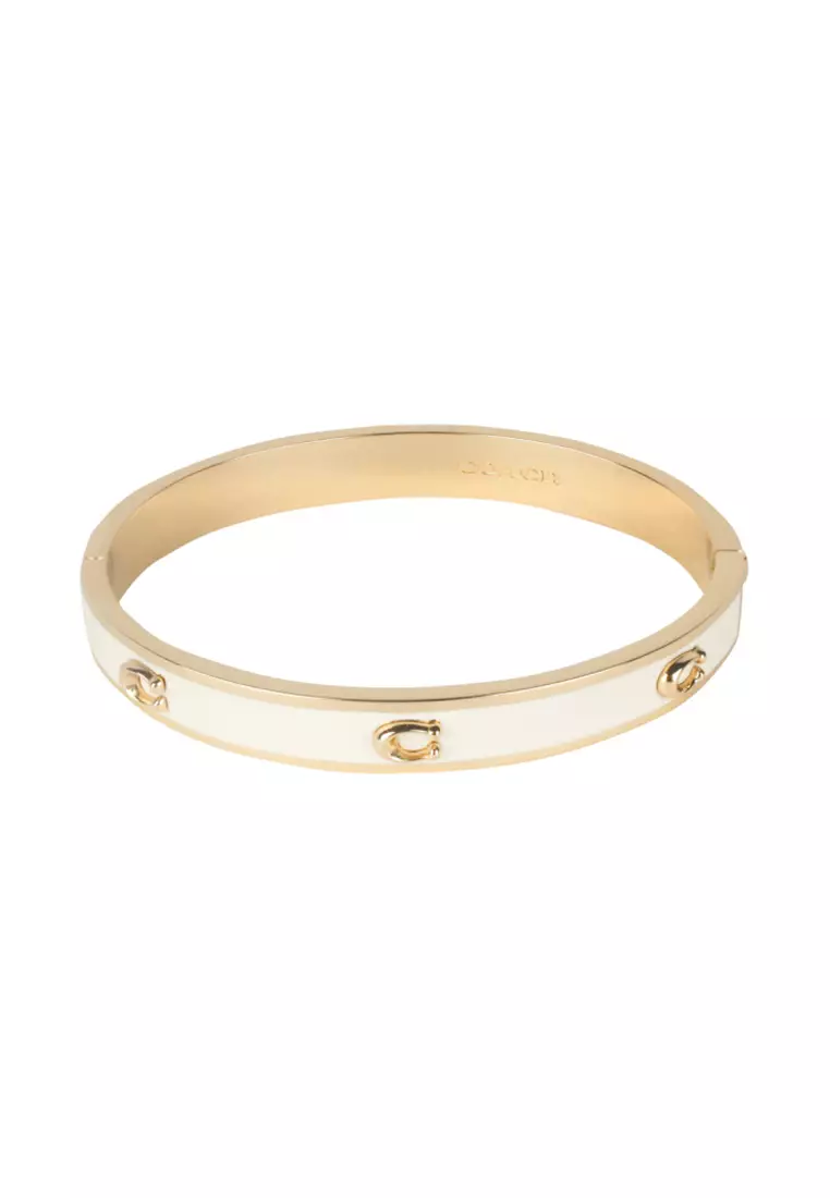 Signature Enamel Bangle Bracelet in White/Gold 422719