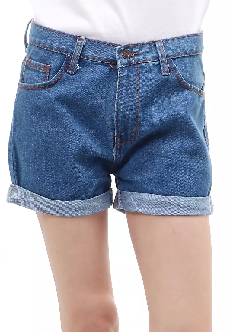 Radmila Hot Pants Wanita Aksen Lipat Regular Fit - Biru Medium