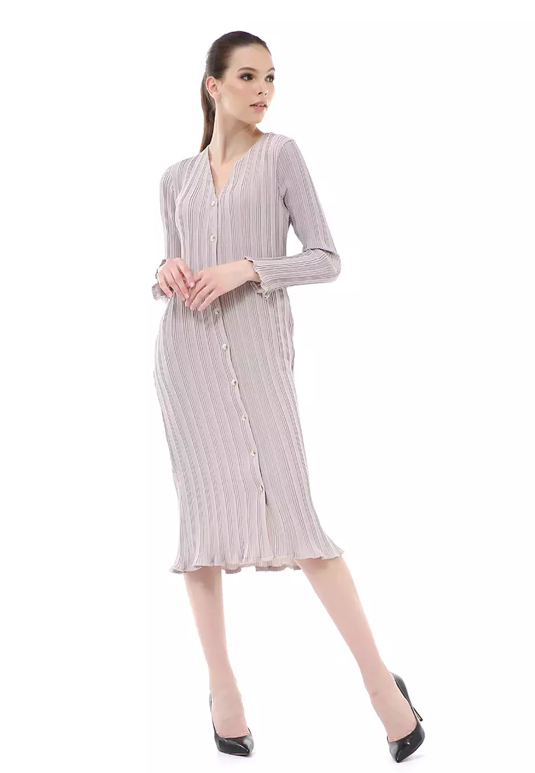 Rachel Dress Wanita Model Rempel Long Sleeve Side Pockets Material Crepe ORIGINAL - Gray