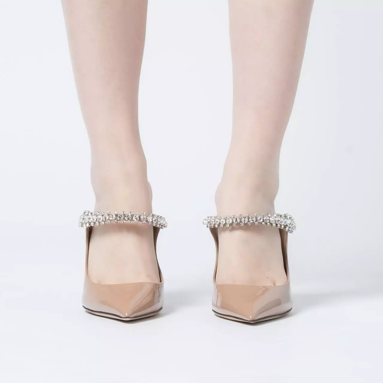 Bing 100 Crystal Strap Patent Leather Heels Pink