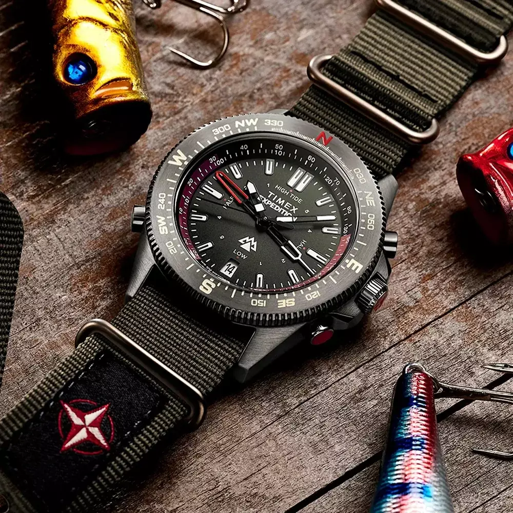 Jam Tangan Pria Timex Expedition Tide Temp Compass Green Dial Green Fabric Strap TW2W91100V5 Original