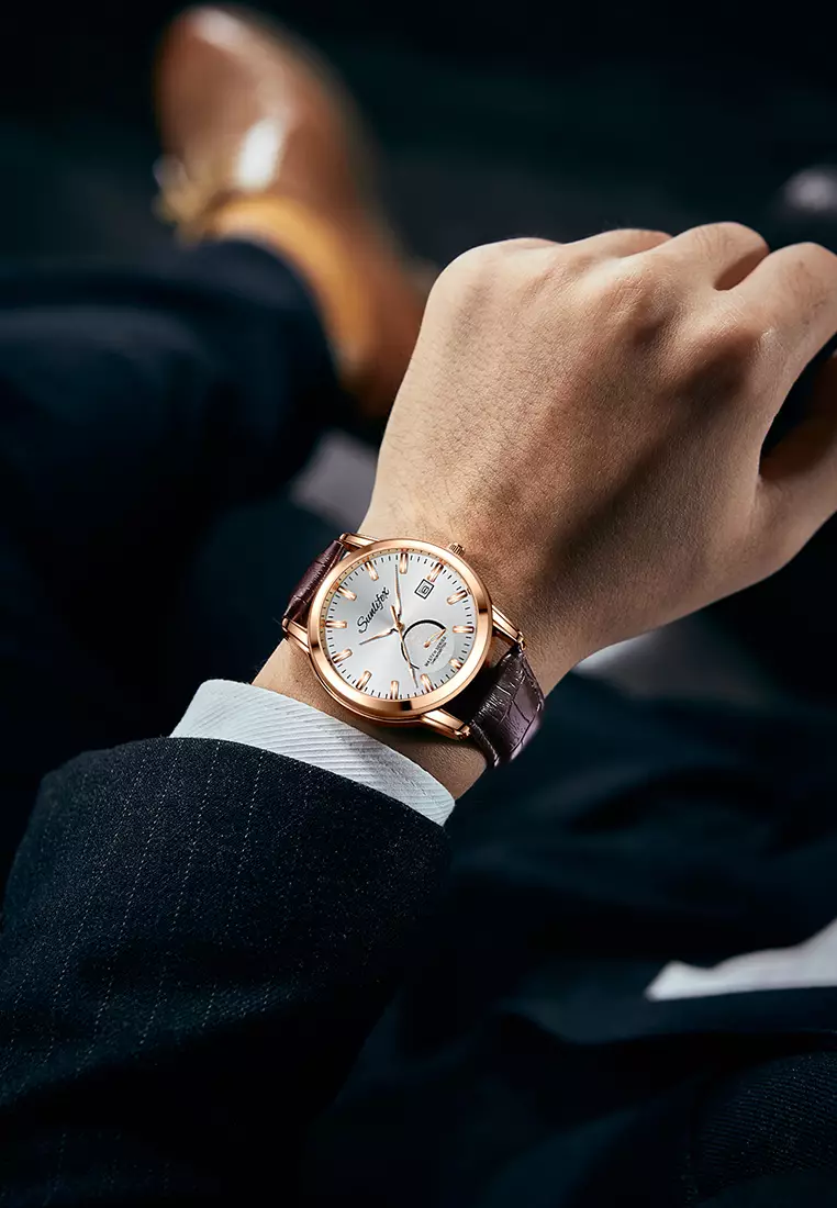 Jam Tangan Pria Original Anti Air Kuarsa Bisnis Klasik Jam Pria Tali Kulit Jam Tangan Cowok brown white