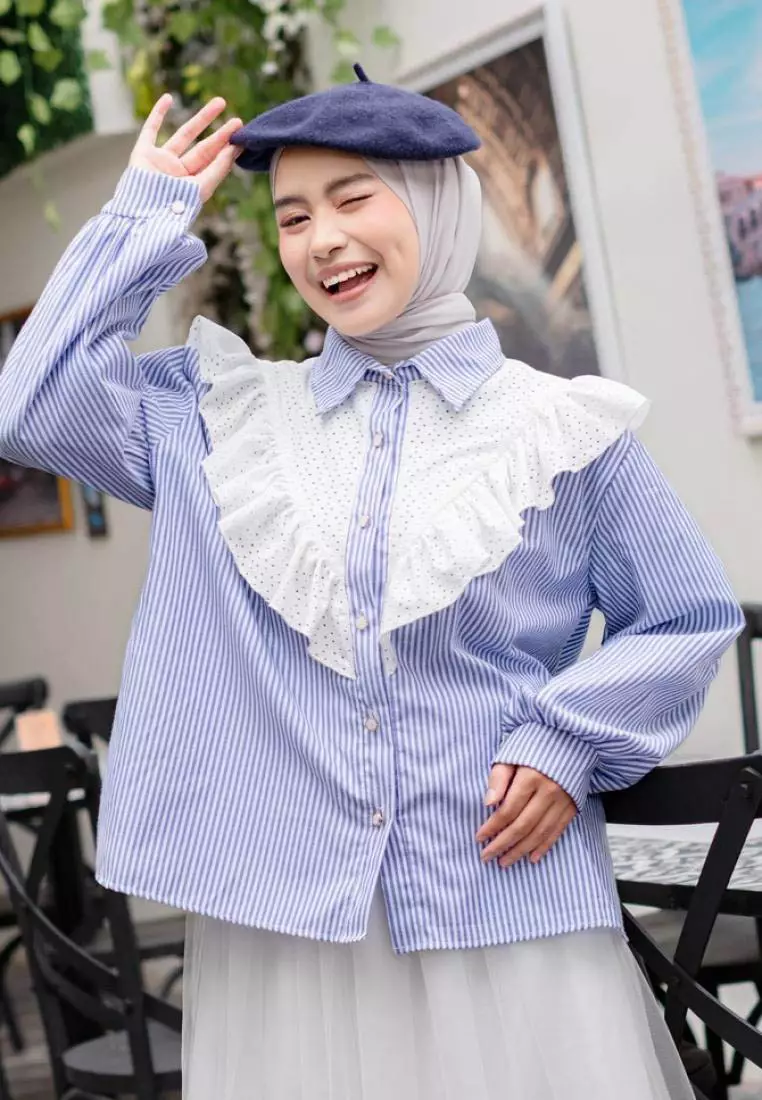 Kairi Kemeja Ruffle - Blue M18579 R41S2