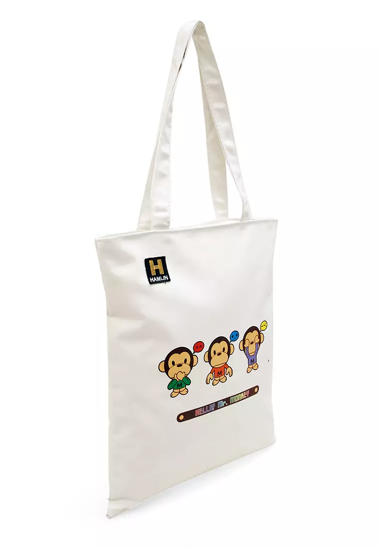 Millane Totebag Wanita Model Trio Monkey Kasual Large Storage Material Canvas ORIGINAL - White