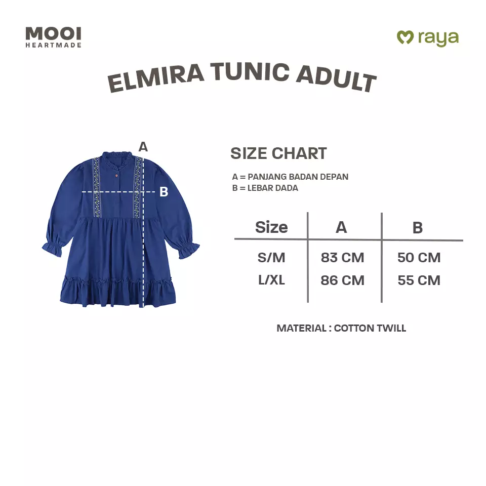 Mooi Tunik Wanita Atasan Wanita Raya Collection Elmira Tunic - Dusty Blue