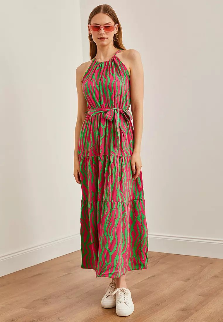 Halter Neck Belted Dress