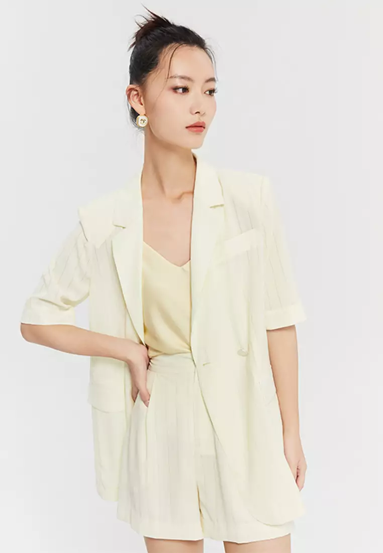 Buy Hopeshow Blazer Suit and Shorts 2 Pieces Set in Creamy Yellow