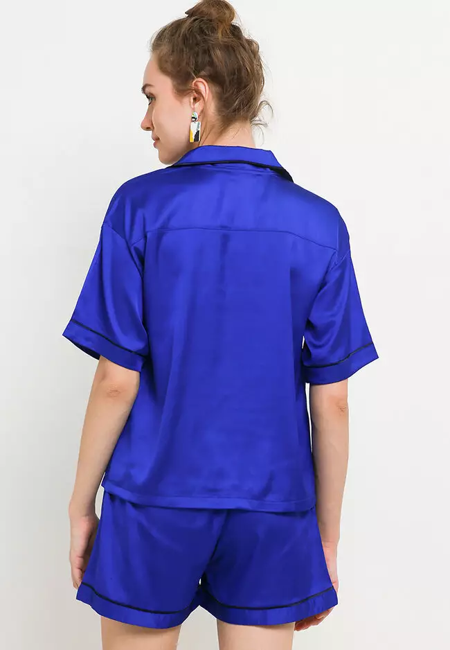 Blouse Short Pants Satin Silk Set Risma