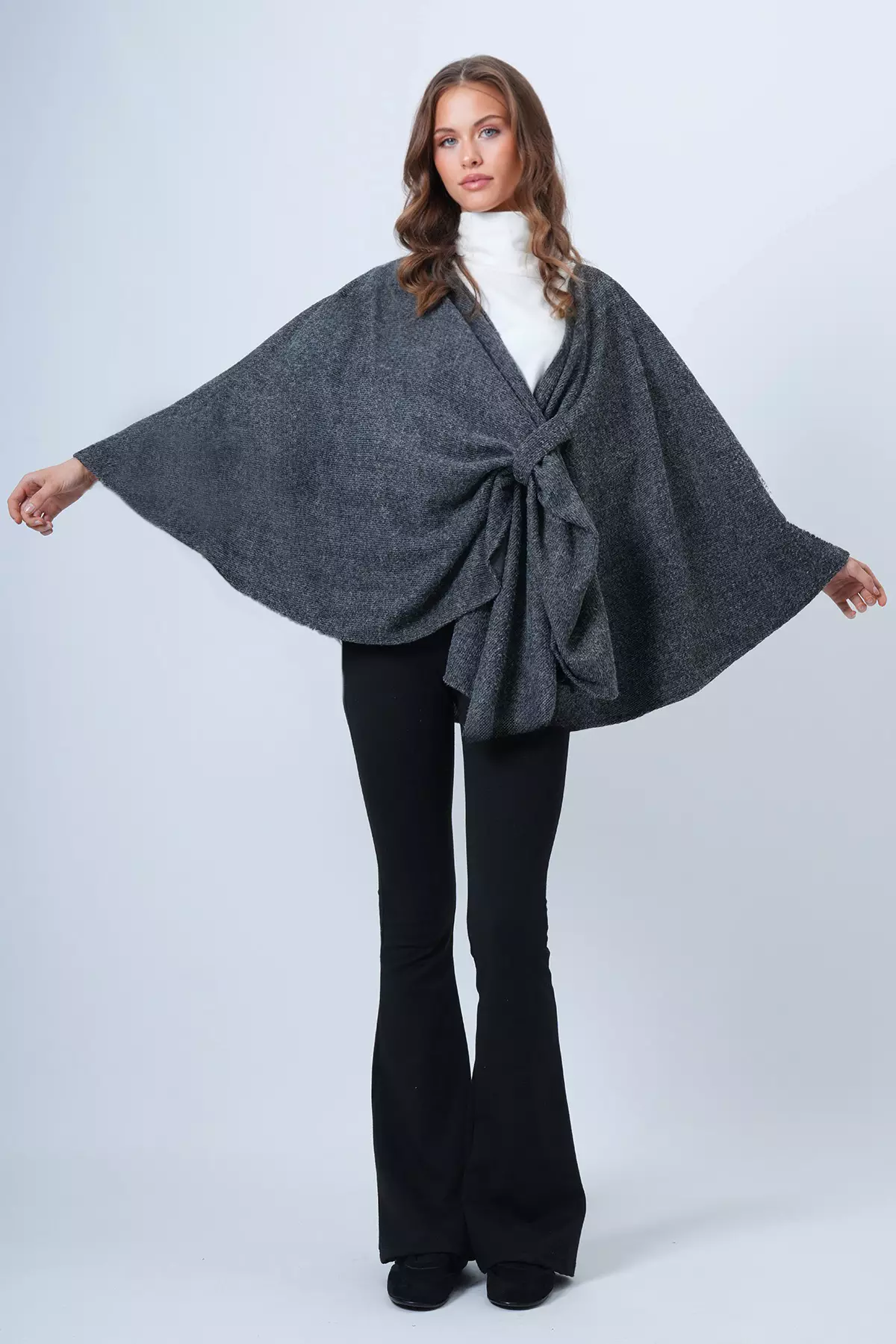 Anthracite Collar Design Knitwear Poncho Alc-X14672