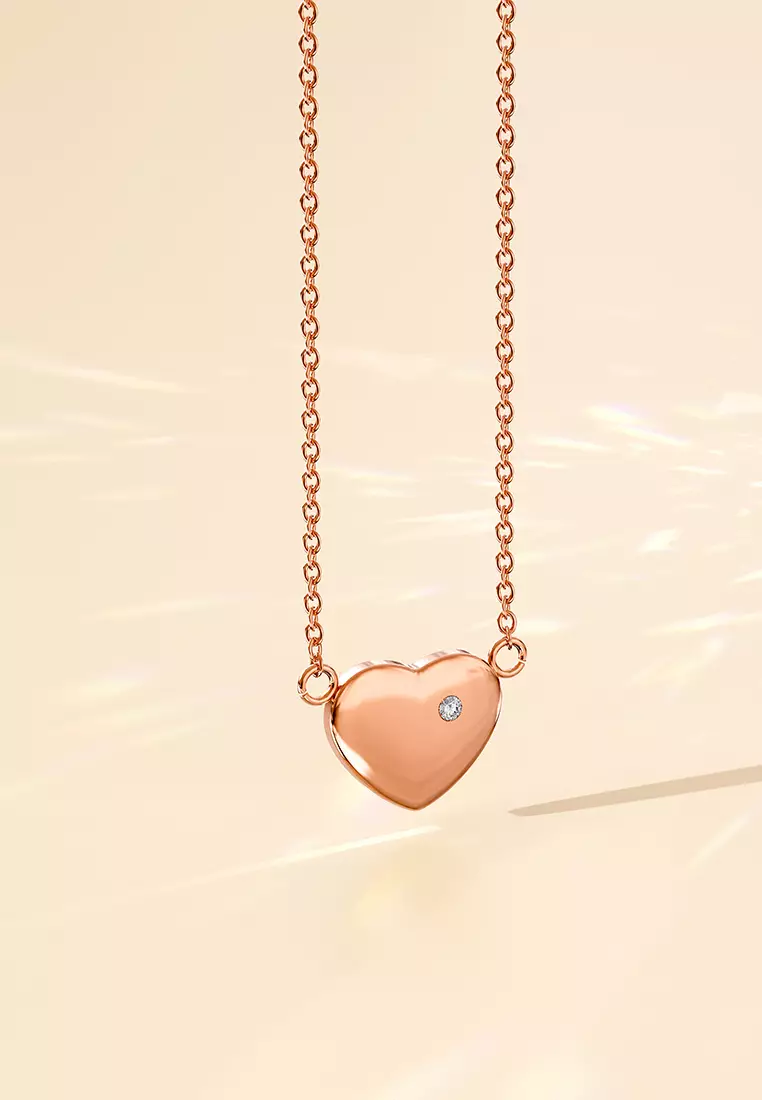 Puffy Heart Necklace in Rose Gold Plated Titanium with Genuine 0.01ct Diamond