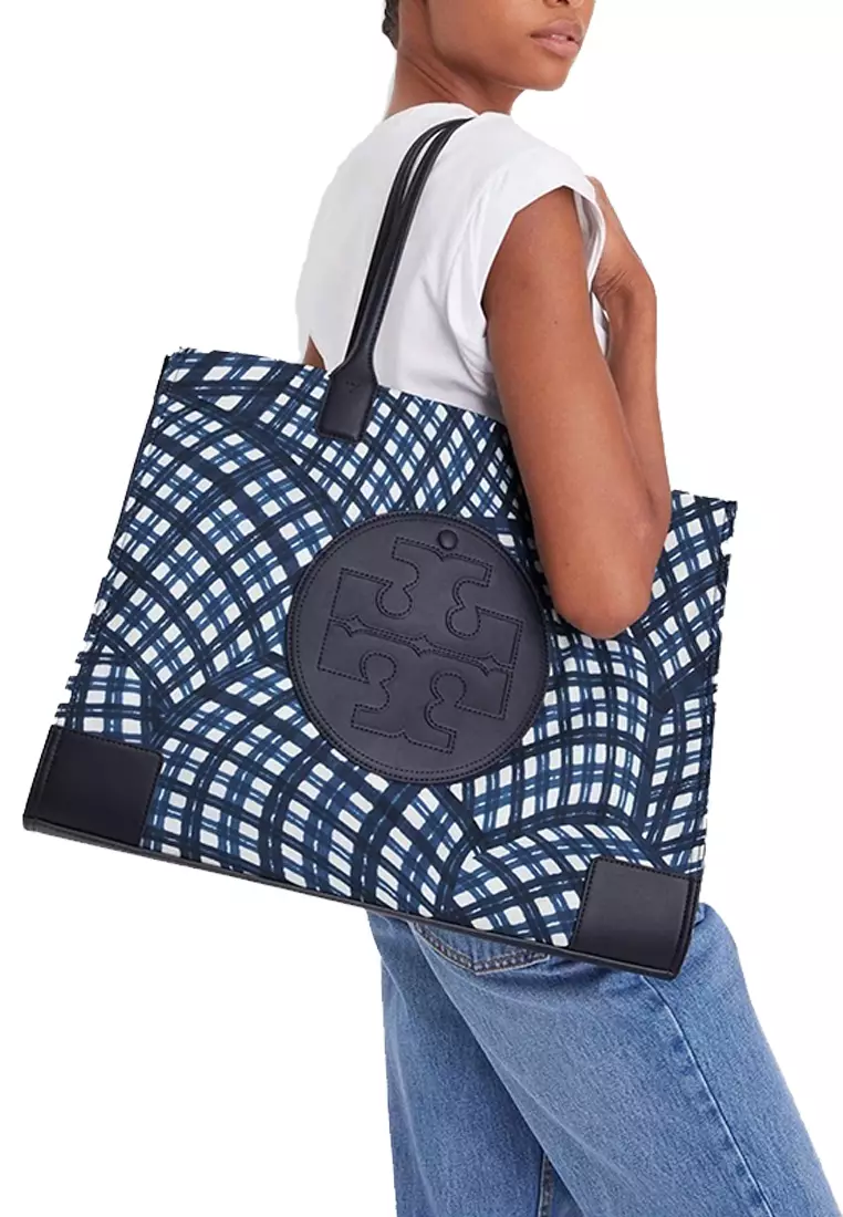 Buy TORY BURCH Tory Burch Ella Printed Tote Bag Navy Warped Gingham