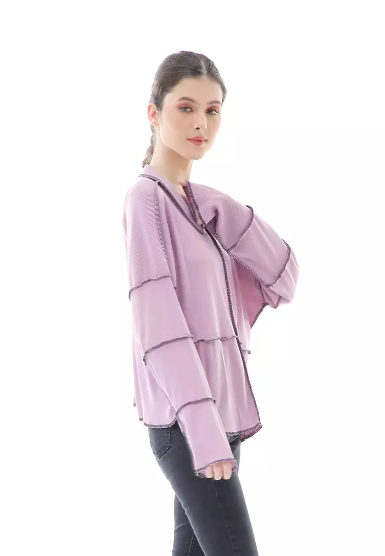 Veronica Blouse Terbalik Relaxed Motif Polos Long Sleeve Premium Quality - Purple