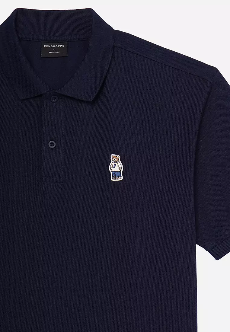 Relaxed Fit Polo With Crew Bear Patch Embroidery