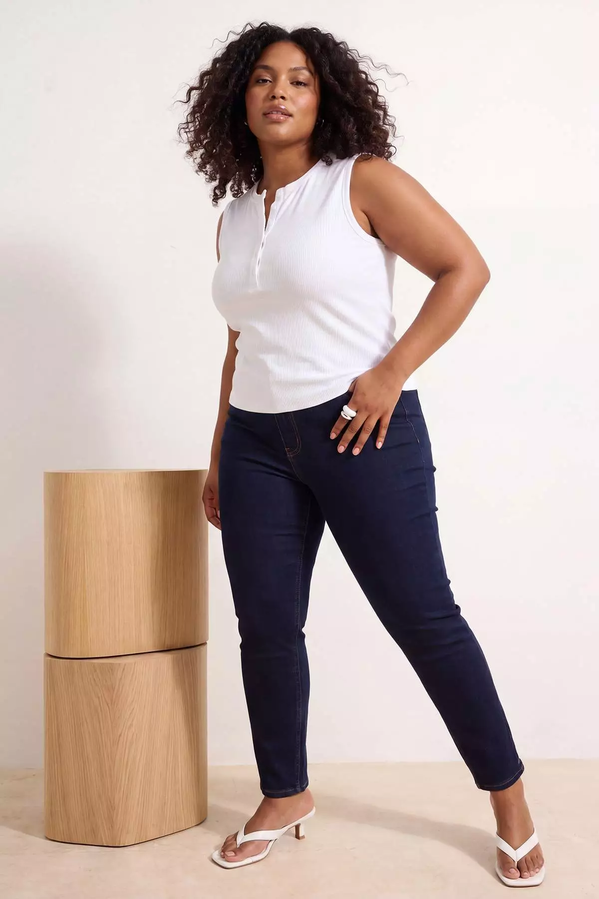 Dark Blue High Waist Extra Stretchy Push Up Slit Ankle Length Skinny Jeans Tbbss26Cj00048