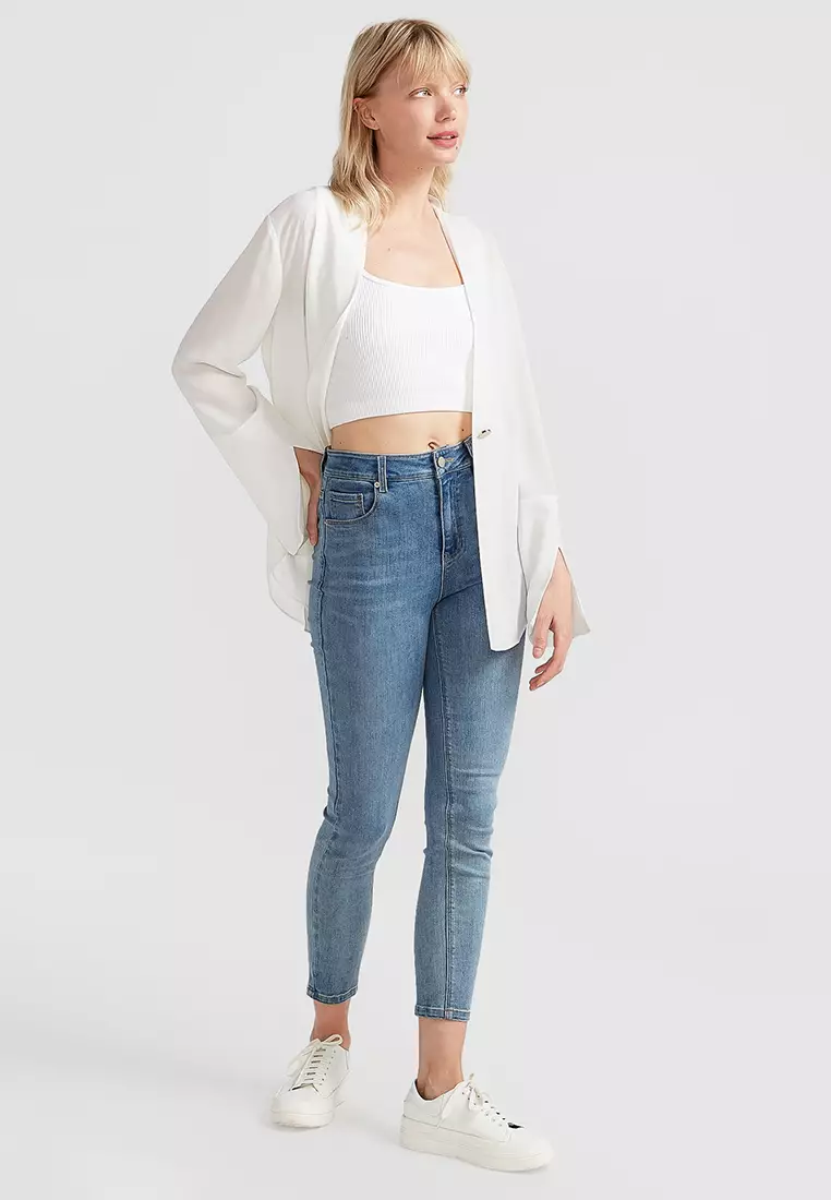 White sheer blazer on sale