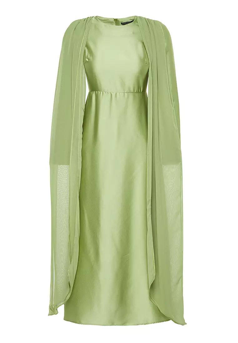 Green Flight Satin Evening Dress