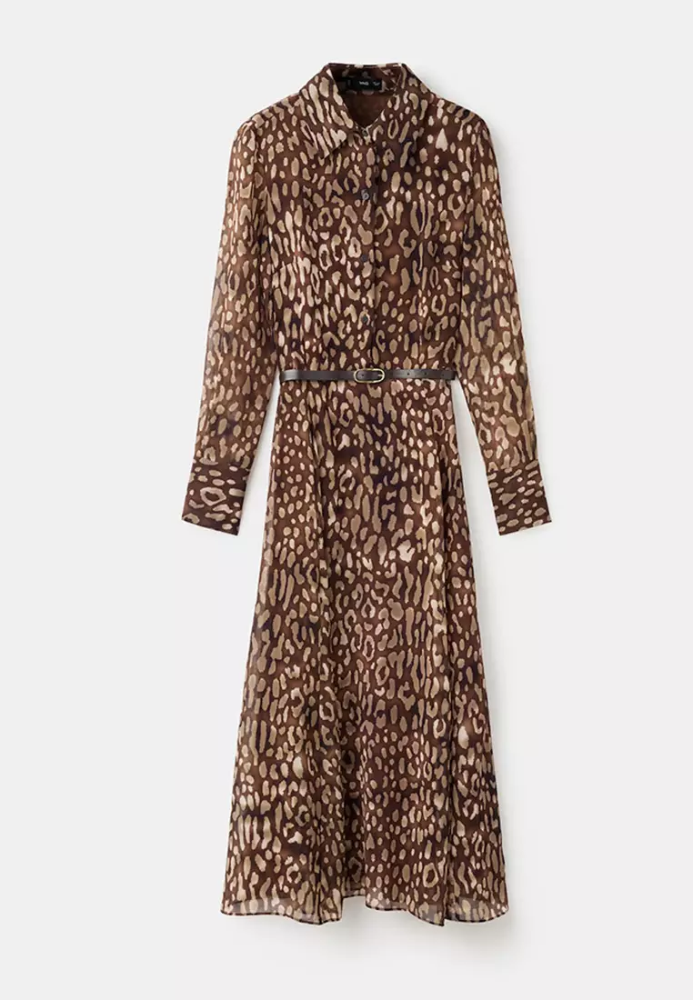 Leopard-Print Shirt Dress With Belt