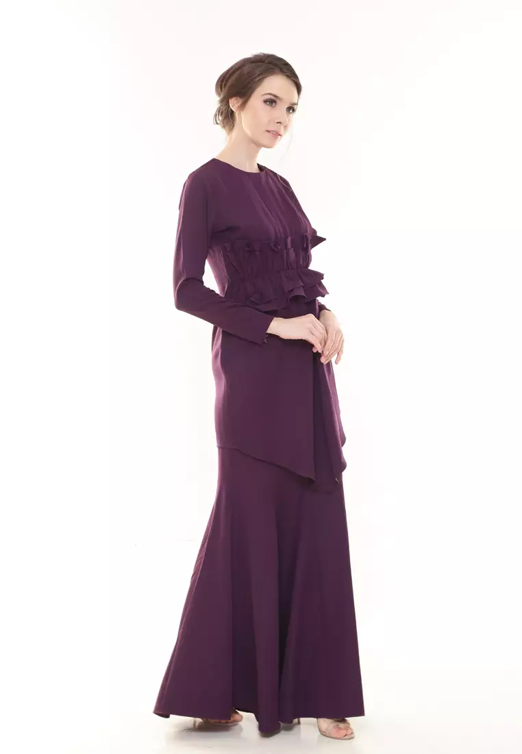 Vincy Pleated Kurung Modern in Dark Purple