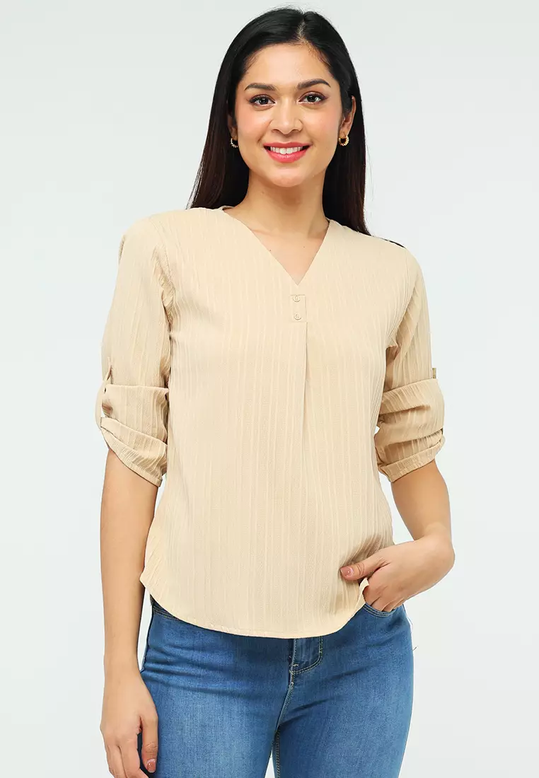 Woven Bubble Line 3/4 Blouse