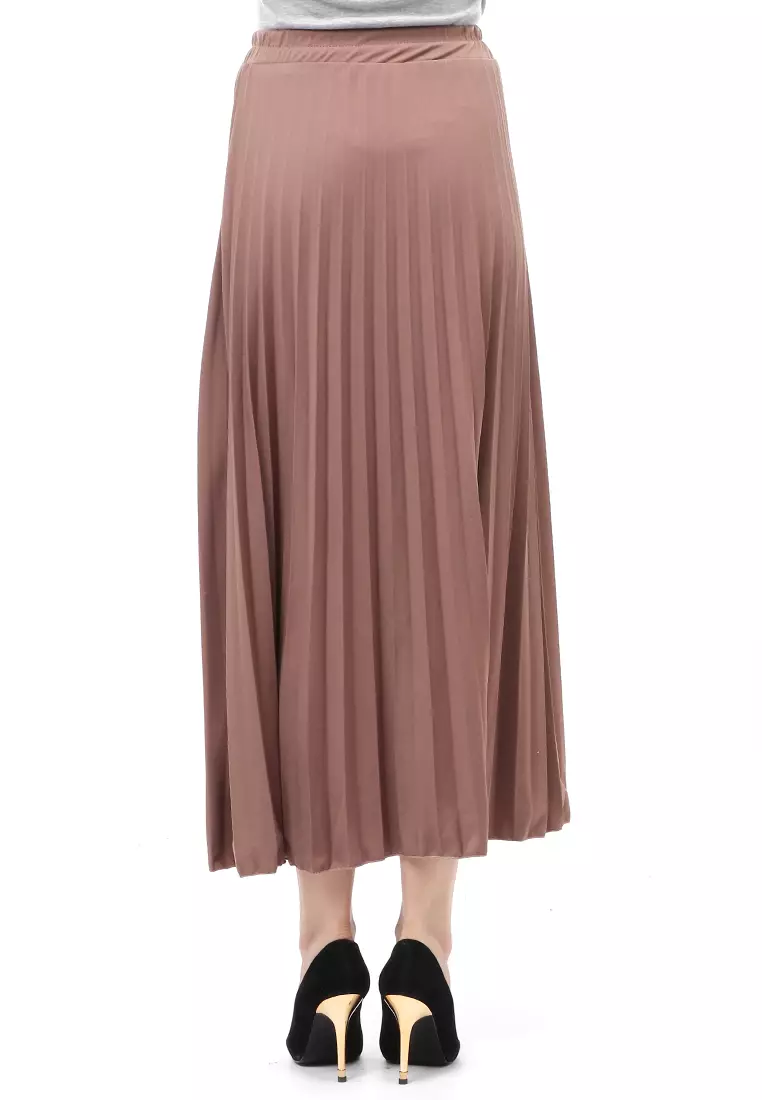 Skirt Plisket Bawahan Wanita Motif Polos Relaxed Fit - Mocca