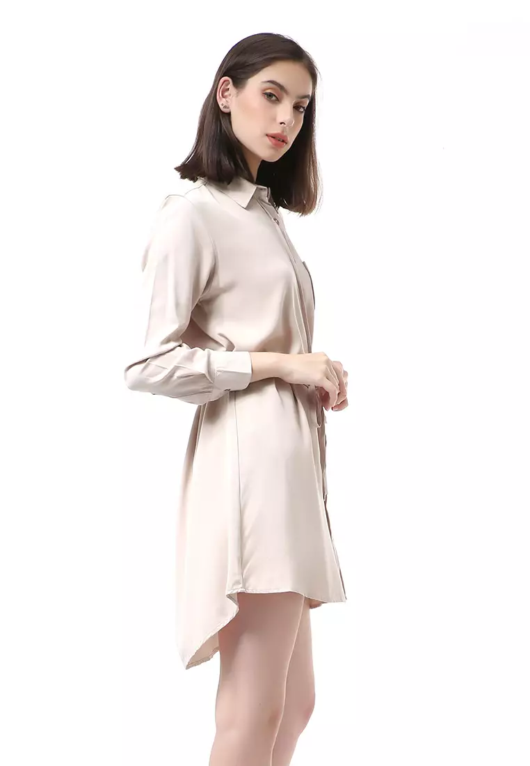 Rachel Dress Wanita Model Kemeja Full Kancing Long Sleeve Material Twill Rayon ORIGINAL - Khaki