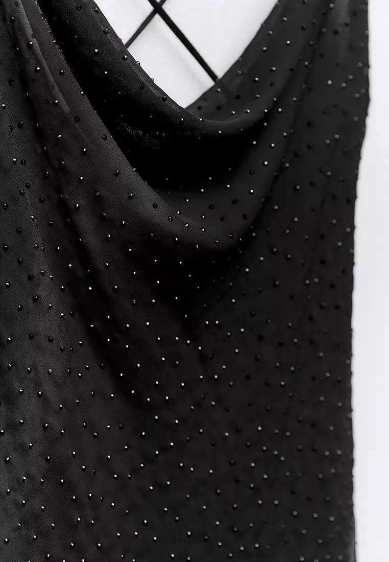 Zara Polka Dot Cowl Neck Dress Zara Black White Silk Satin Polka