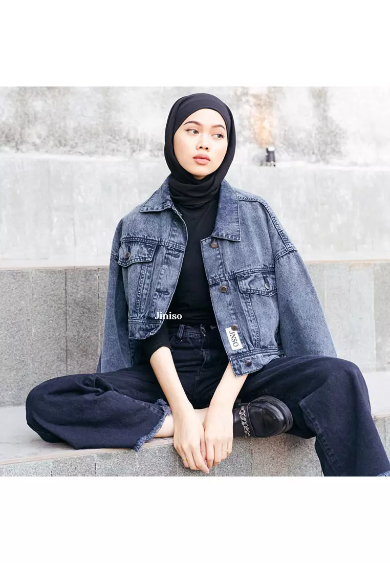 Jaket Crop Jeans Oversize Urban Black Acid