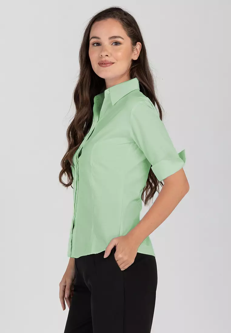 Diana 3/4 Sleeve Plain Button Down Office Blouse