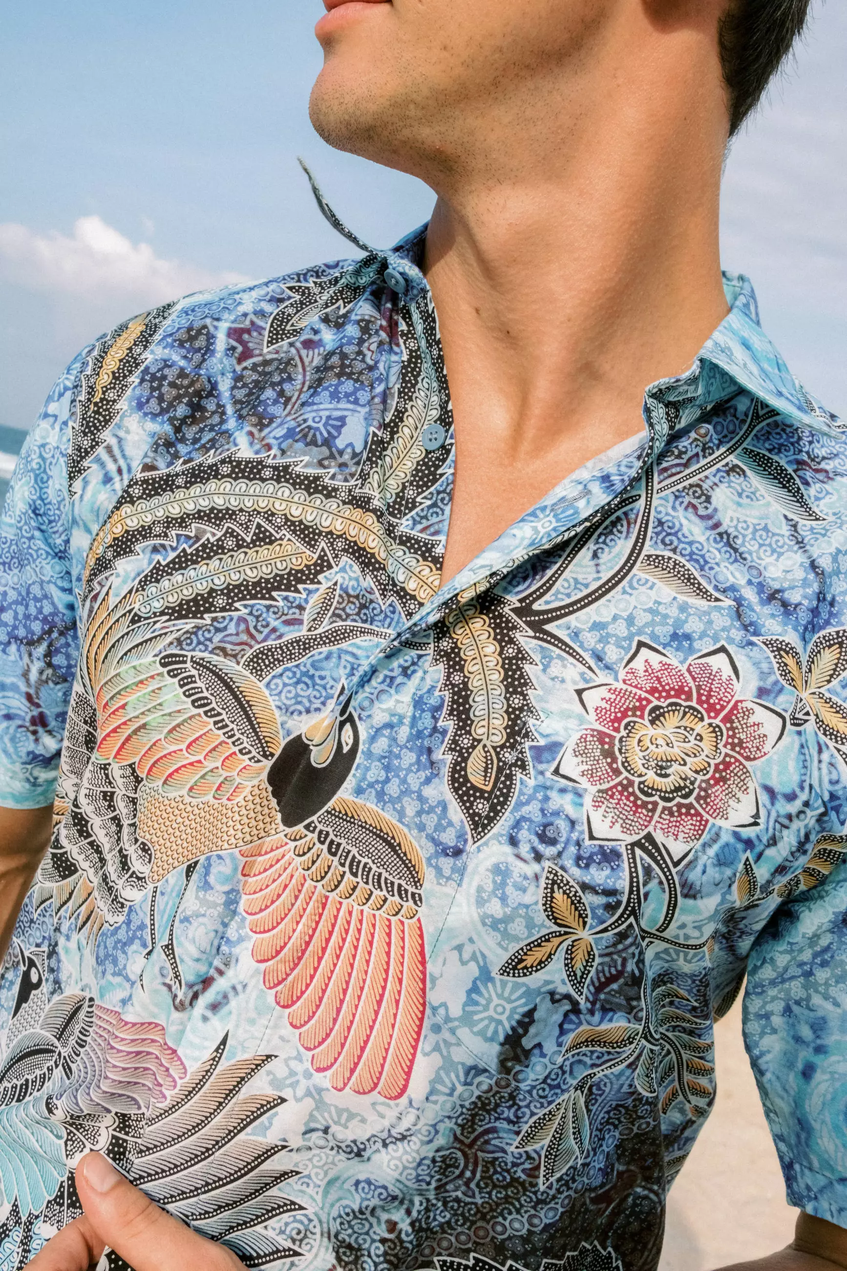 Naraya Blue Kemeja Pria  Pendek Slim Fit Digital Print