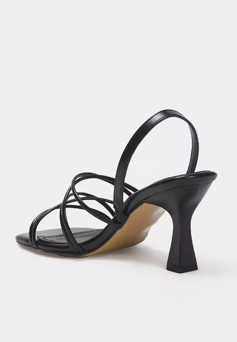 Black Ankle Strap Thin Heeled Square Toe Women's Heeled Sandals Takss25To00003