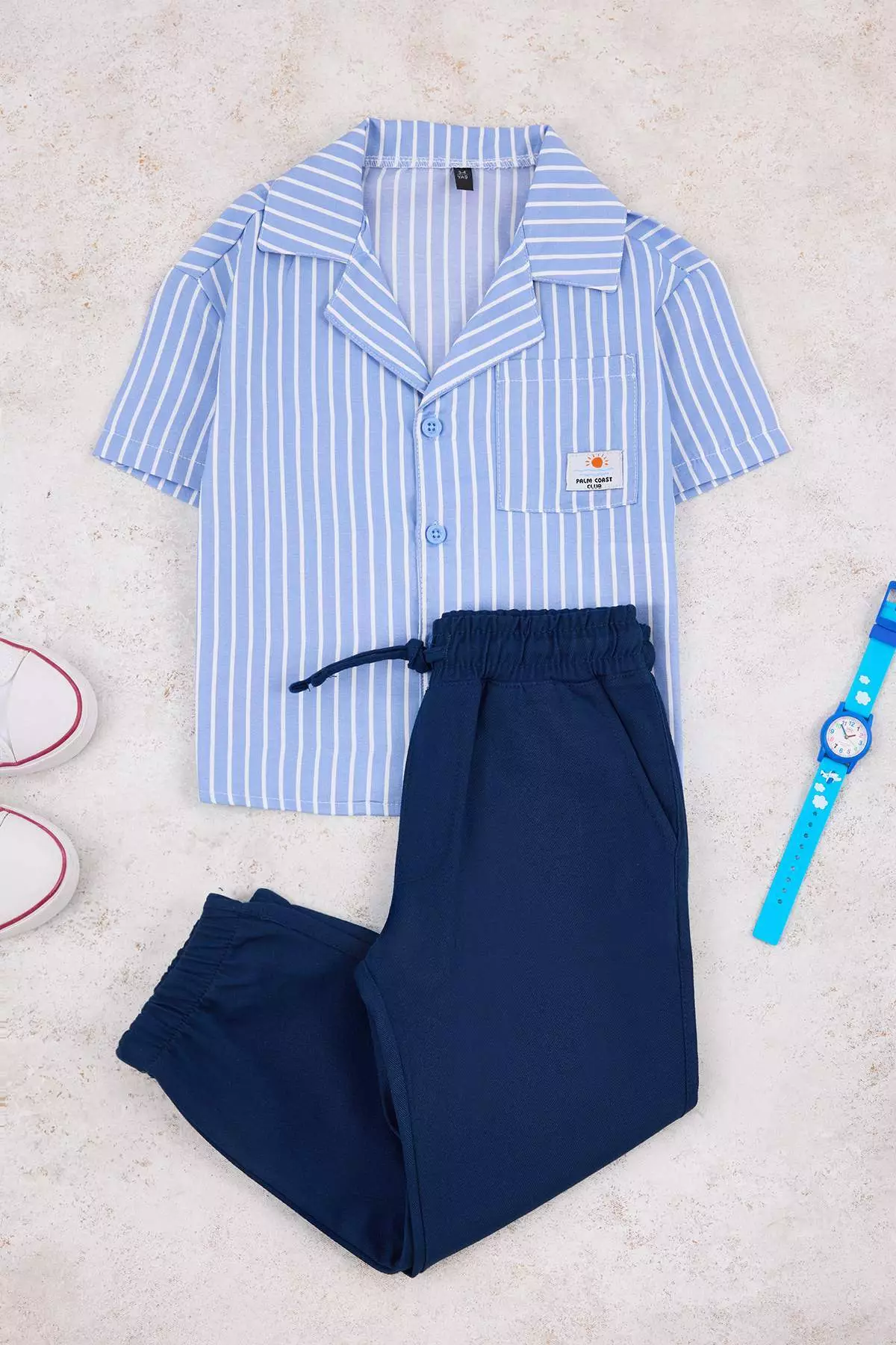 Buy Trendyol Blue Striped Woven Boys' Holiday Outfit - Top And