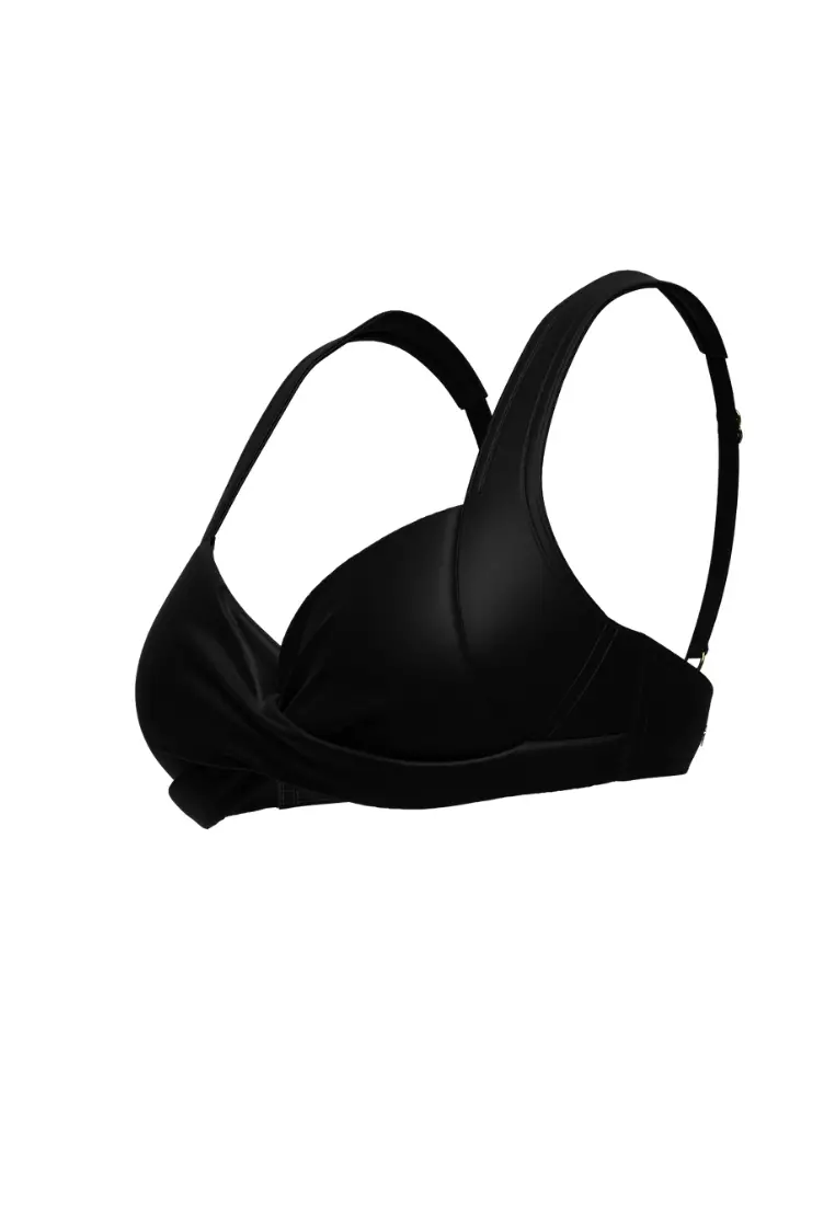 Core Solid Black Plus Cup Cross Front Bikini Top