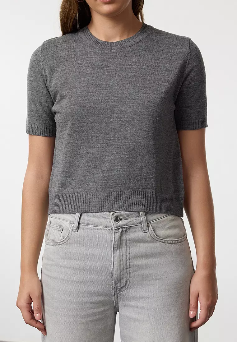 Anthracite Basic Cardigan-Blouse Knitwear Cardigan TWOAW25HI00216