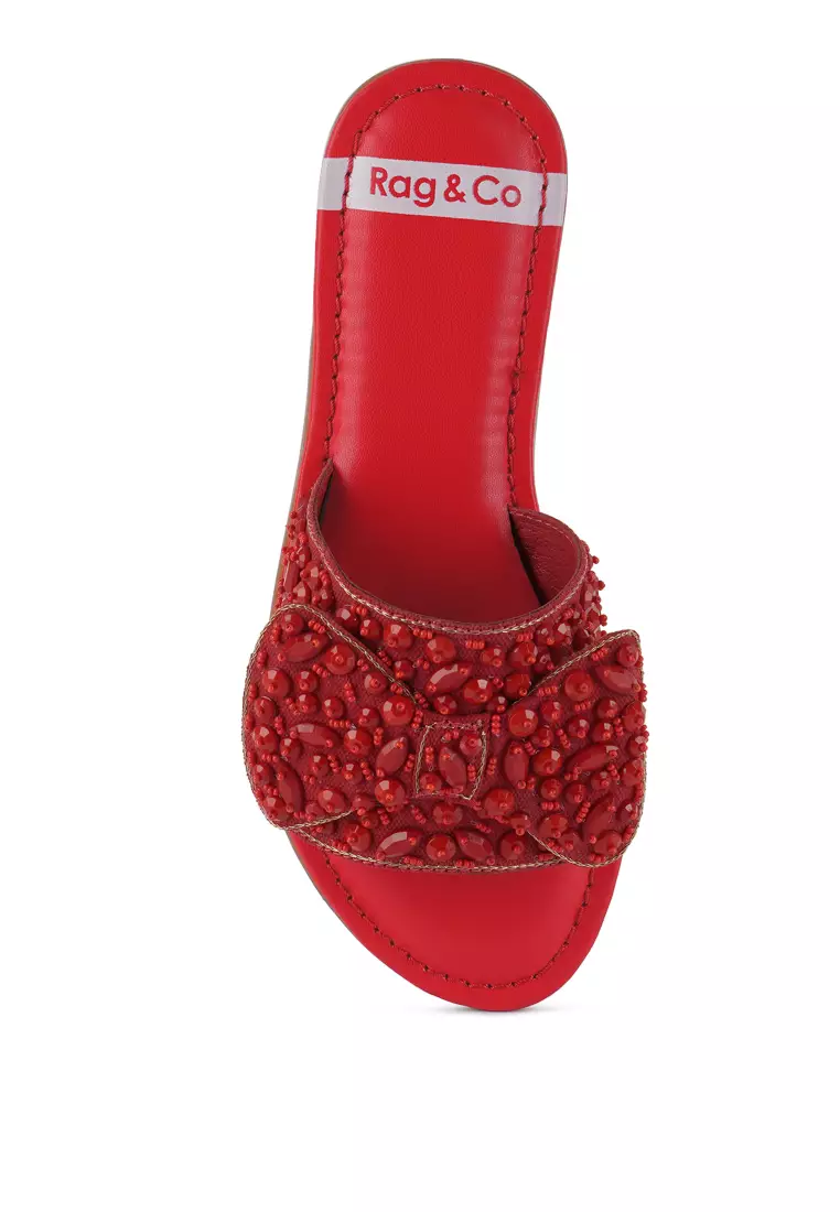 Sepatu Flat Berhias Pita Besar Warna Merah