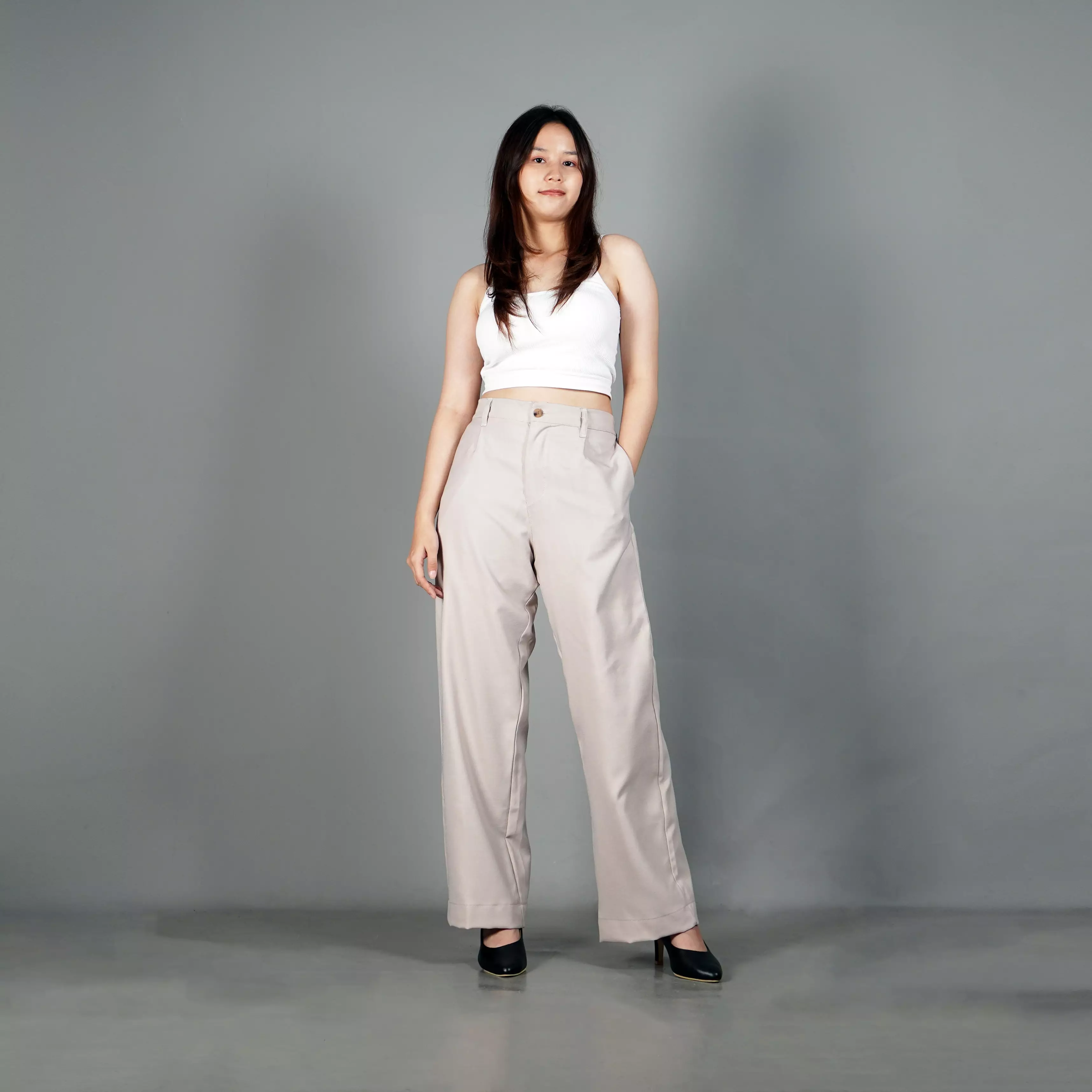 NOVI Celana Panjang Wanita Celana Kulot Celana Kerja Wanita - KREM