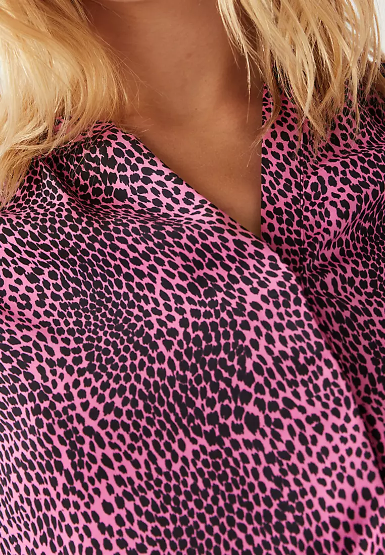 Satin Animal Print V-Neck Blouse