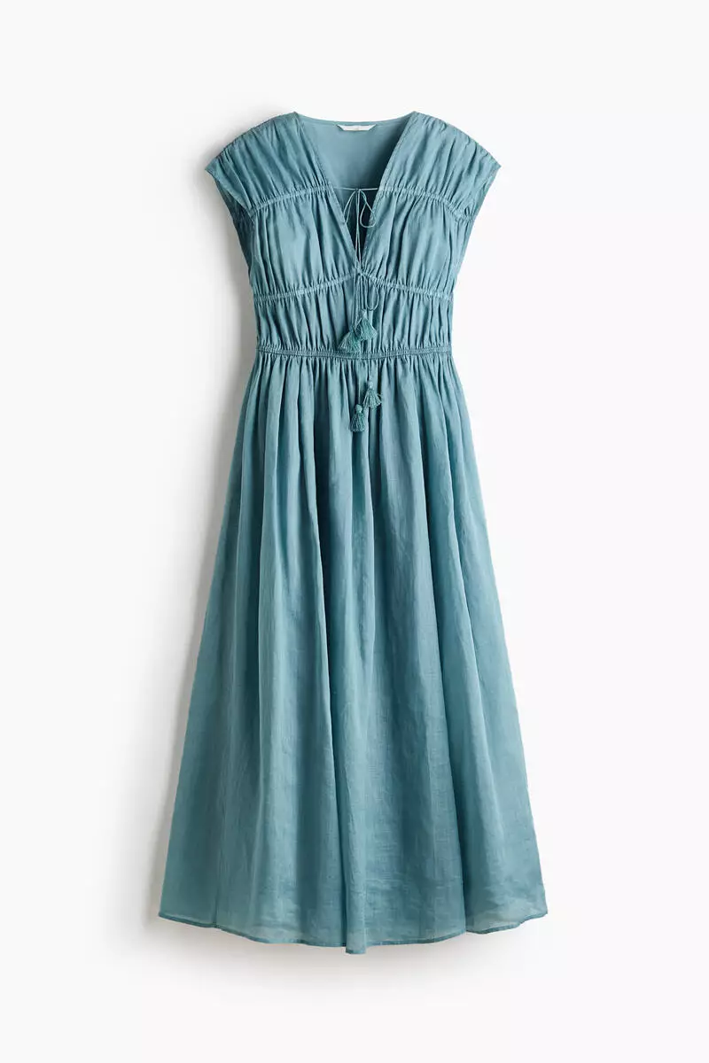 Drawstring-detail ramie dress
