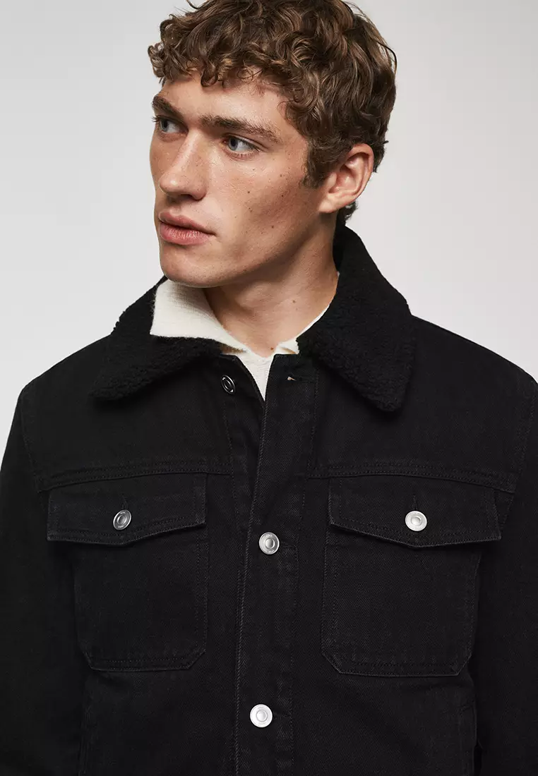 Black shearling hotsell denim jacket