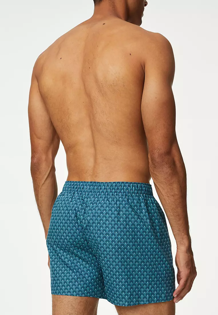 3pk Pure Cotton Fan Print Woven Boxers