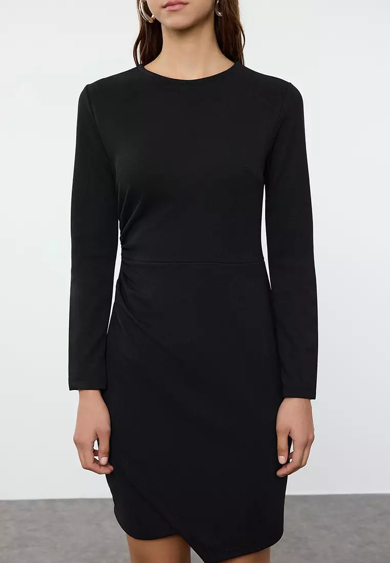 Asymmetrical Hem Ruched Mini Dress