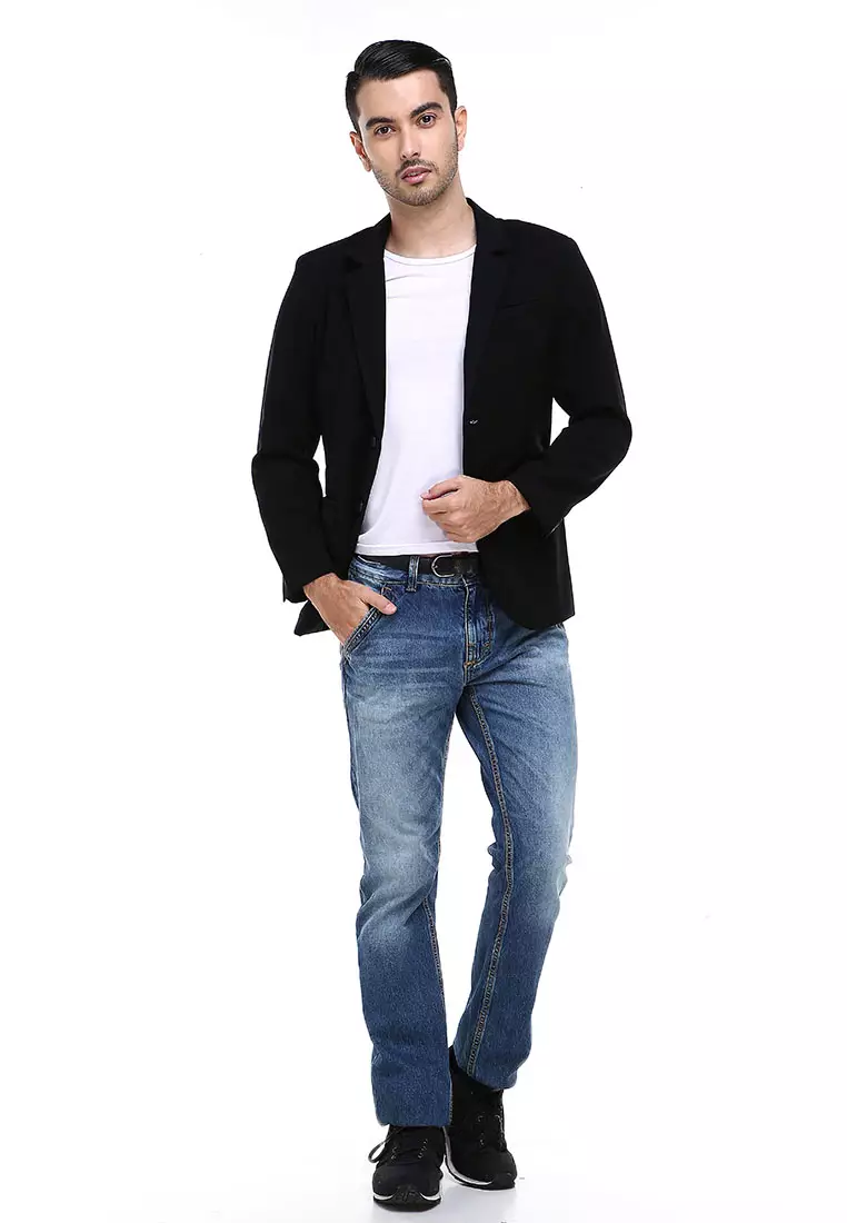 Woreq Suits Jas Blazer Pria Formal Resmi Two Button Model Slimfit Material Drill ORIGINAL - Black