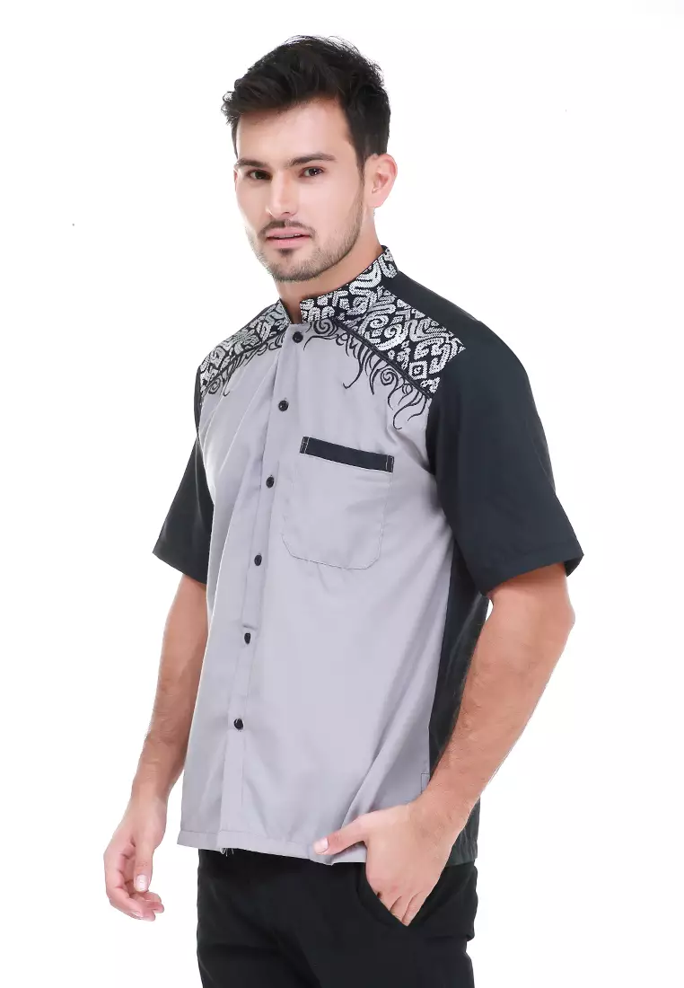 Dwan Kemeja Batik Pria Jasmine Atasan Formal Shortsleeve Shirt Material Cotton ORIGINAL - Grey