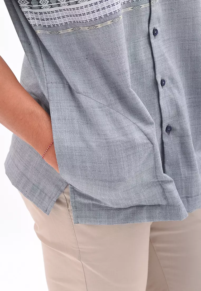MANZONE Kemeja Koko Lengan Pendek AFSHAR - GREY Ukuran S