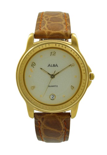 ALBA Jam Tangan Pria - Brown Gold - Leather Strap - ATXT60