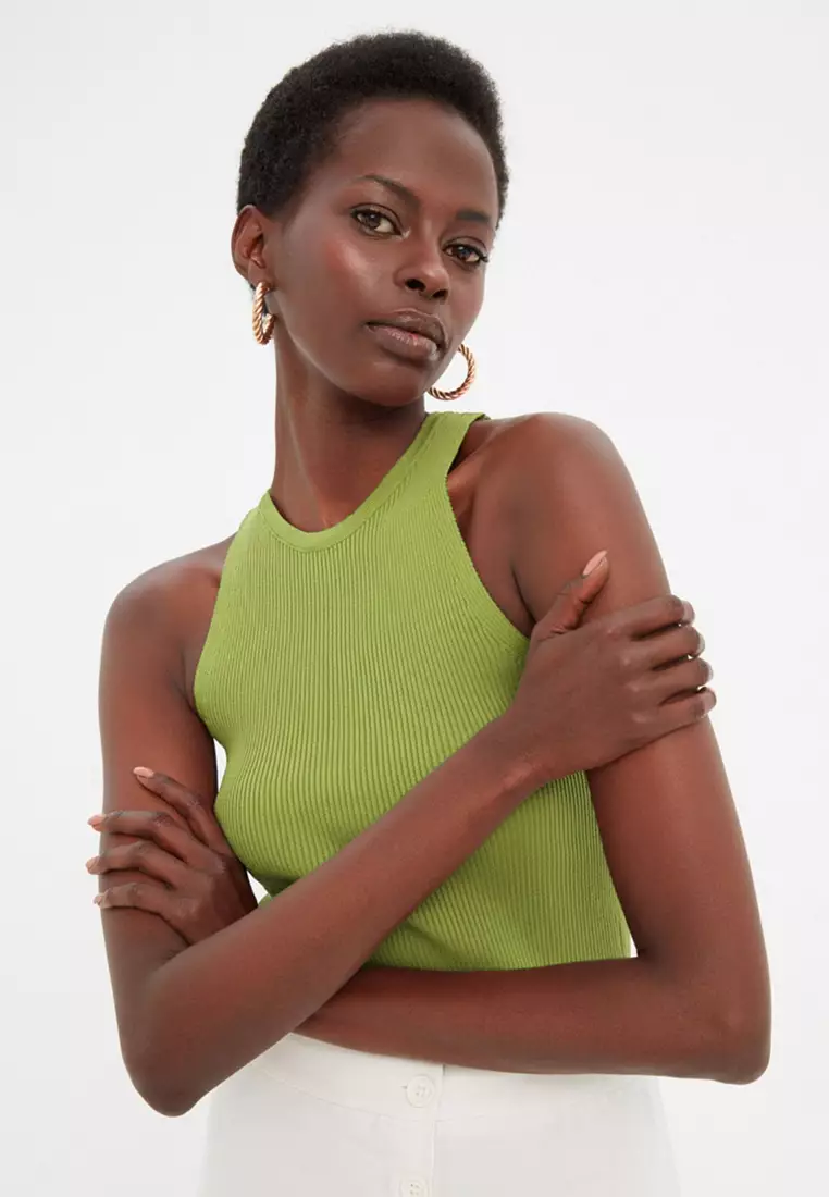 Light Green Ribbed Thin Blouse TWOSS21BZ0090